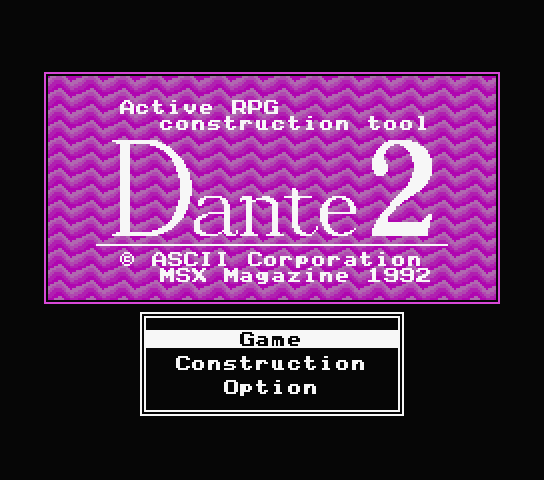 Title screen for the new English patch for Active RPG Construction Tool Dante 2