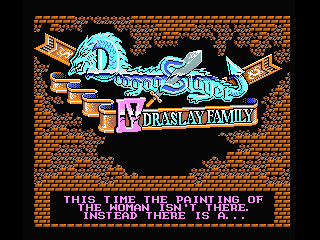 Title screen with hint for music mode for the new English patch for Dragon Slayer IV: DraSlay Family