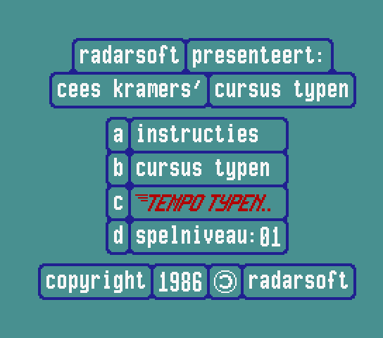 Title screen for the original Dutch version of Tempo Typen)