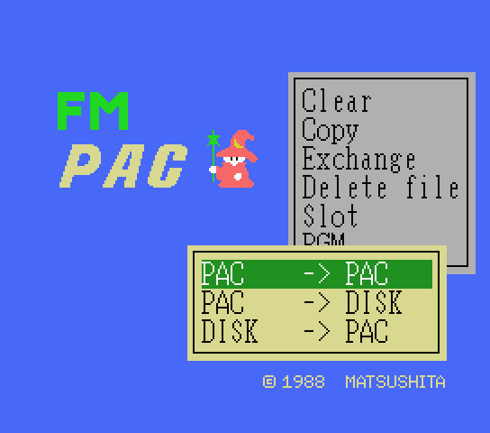 Use the copy command in the new English patch for FM Pana Amusement Cartridge a.k.a. FM PAC Use the copy command in the new English patch for FM Pana Amusement Cartridge a.k.a. FM PAC