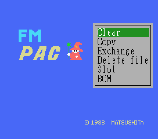 Title screen for the new English patch for FM Pana Amusement Cartridge a.k.a. FM PAC Title screen for the new English patch for FM Pana Amusement Cartridge a.k.a. FM PAC