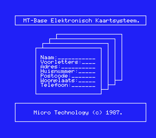 Title screen for the original Dutch version of MT-Base)