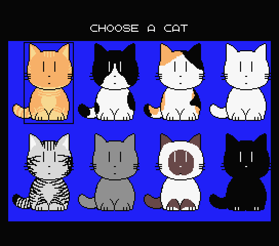 Cat select screen for the new English patch for Nyan Puzzle a.k.a. Meow Puzzle