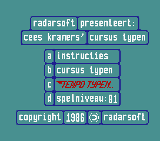 Title screen for the original Dutch version of Tempo Typen Title screen for the original Dutch version of Tempo Typen